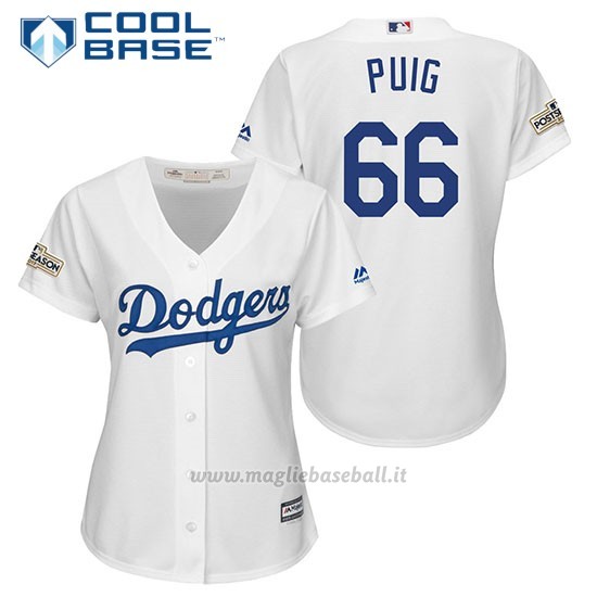 Maglia Baseball Donna Los Angeles Dodgers 2017 Postseason Yasiel Puig Bianco Cool Base